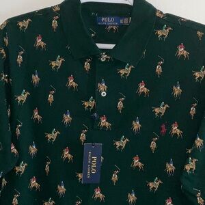 POLO RALPH LAUREN BIG & TALL POLO PLAYERS PRINT DARK GREEN POLO SHIRT XLT NWT